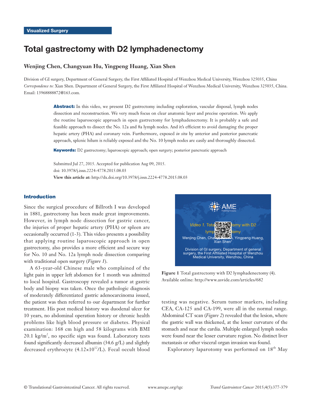 Total Gastrectomy with D2 Lymphadenectomy