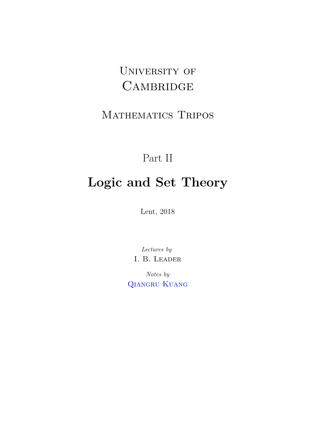 Logic and Set Theory