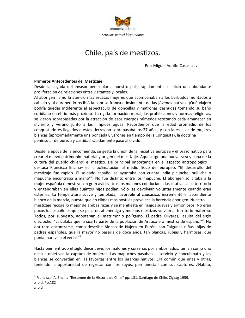 Chile, País De Mestizos