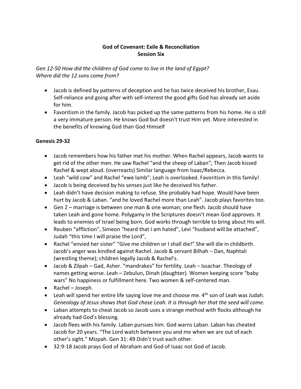 God of Covenant: Exile & Reconciliation Session Six Gen 12