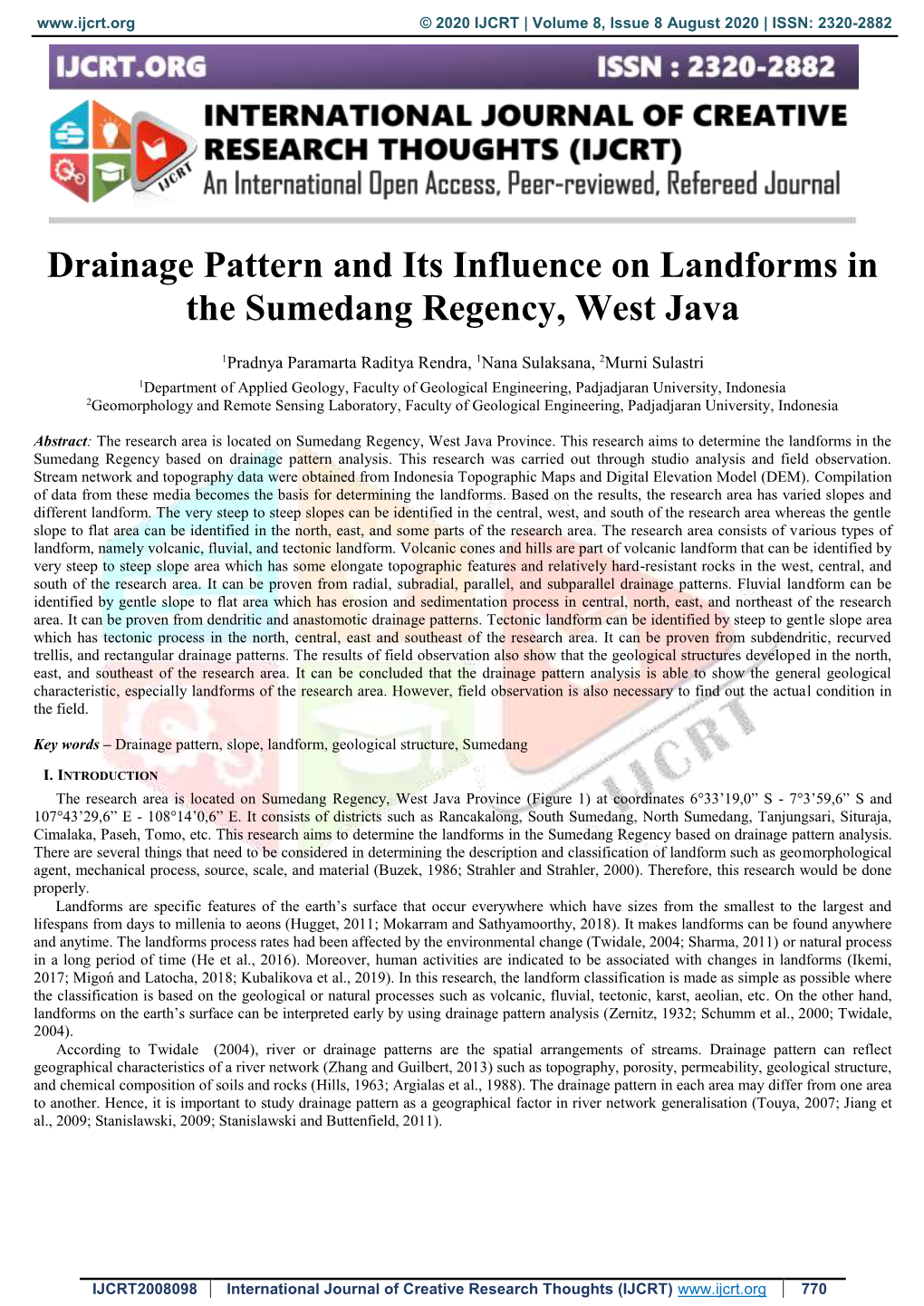 Drainage Pattern and Its Influence on Landforms in the Sumedang Regency, West Java