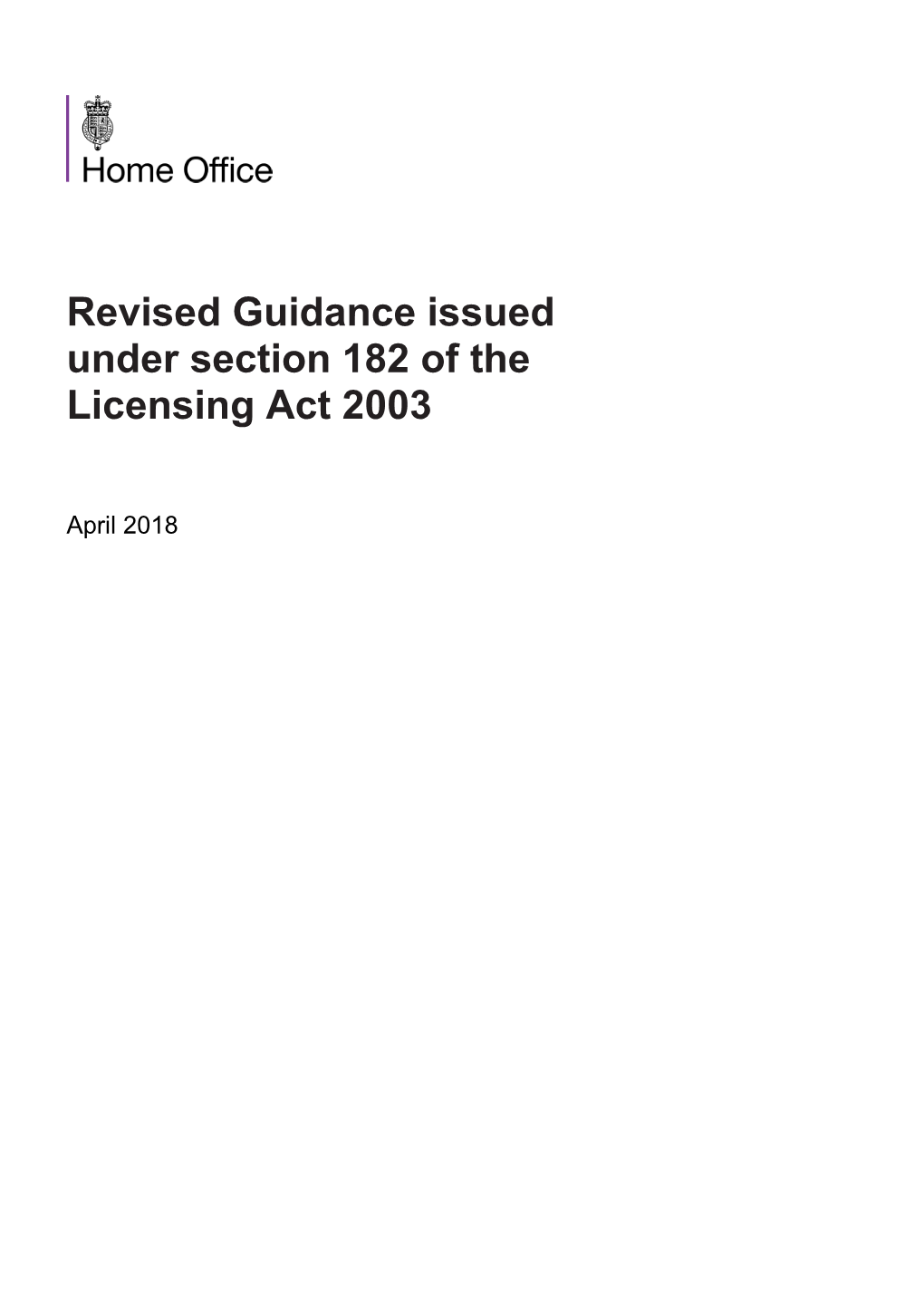 Revised Guidance Issued Under Section 182 of the Licensing Act 2003