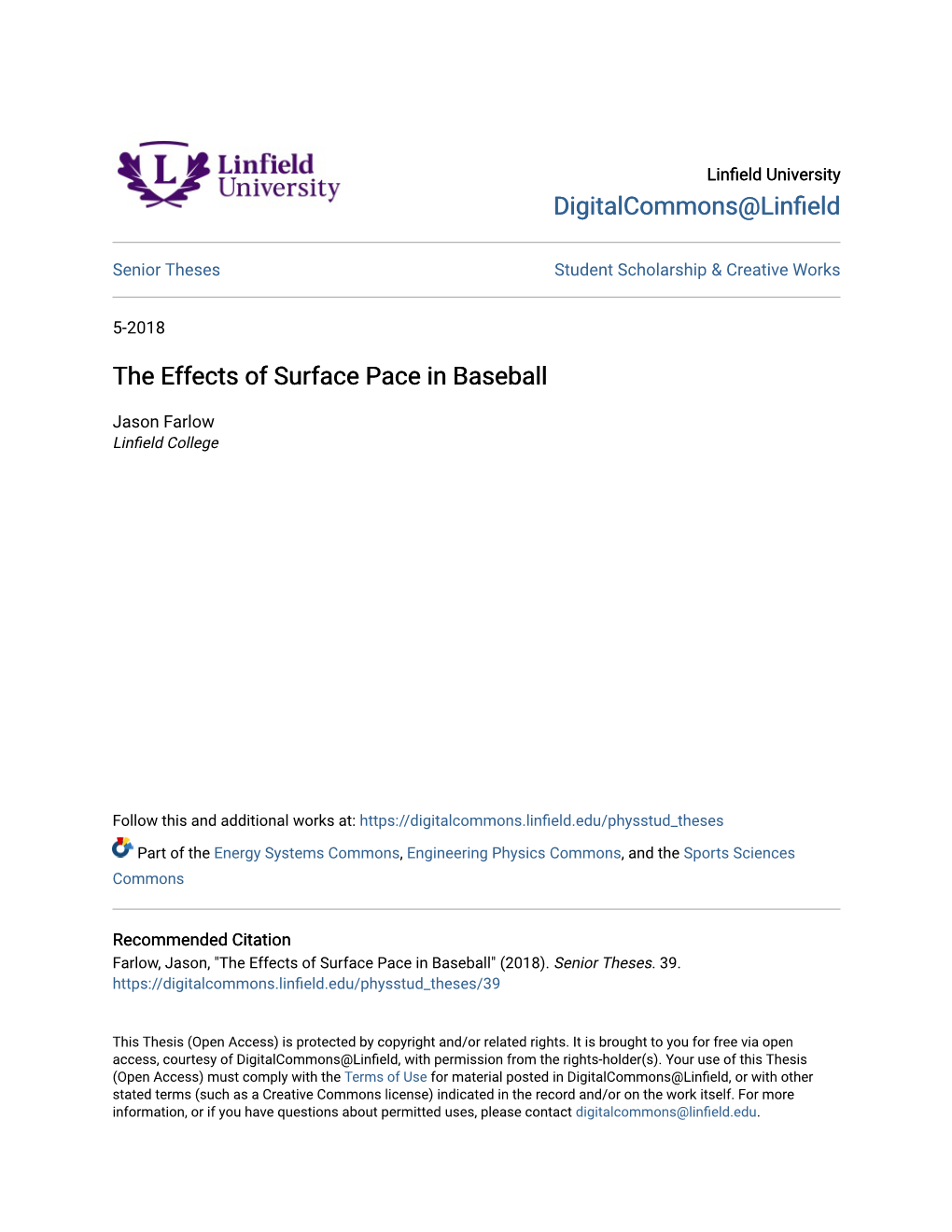 The Effects of Surface Pace in Baseball