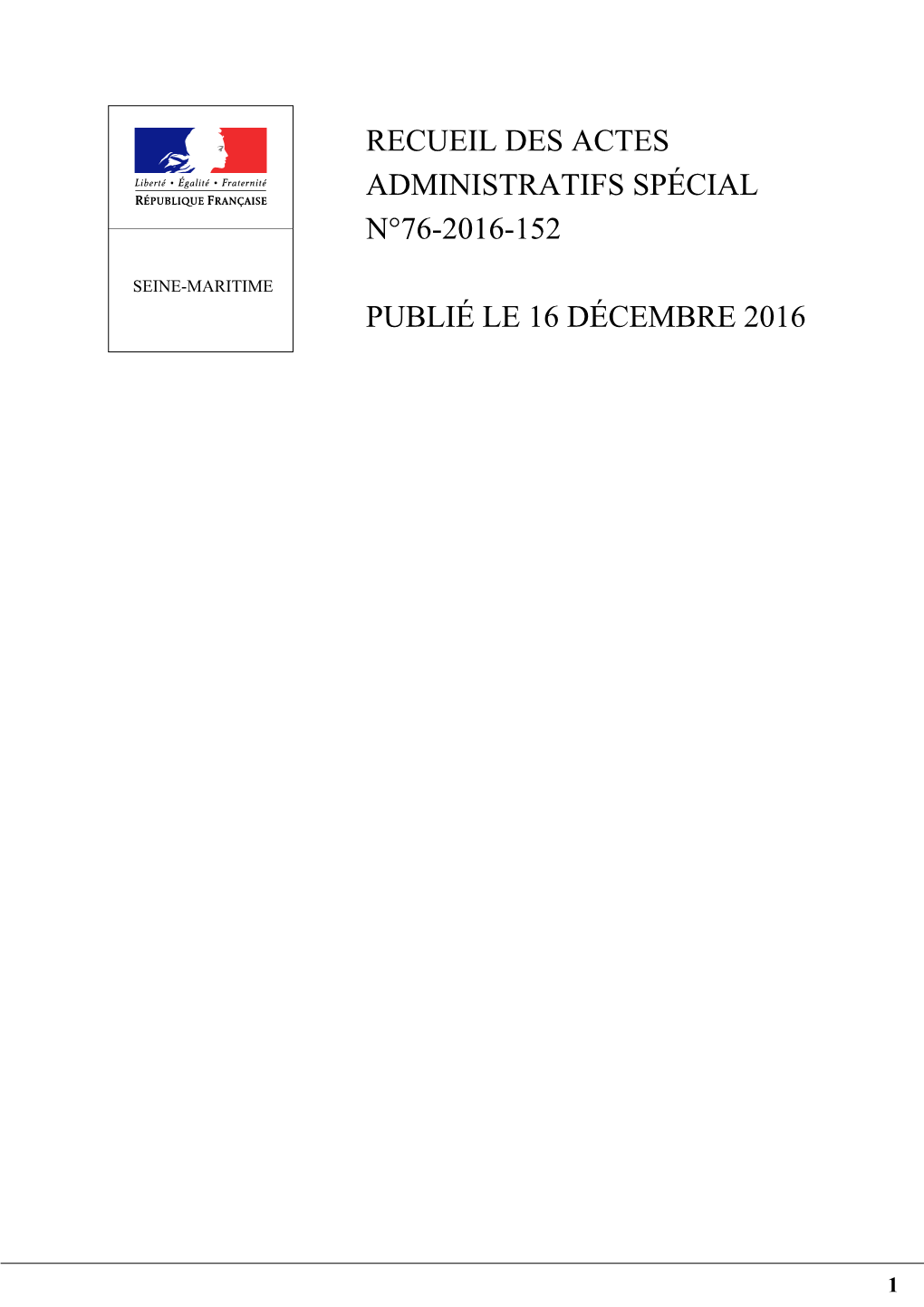 Recueil Des Actes Administratifs Spécial N°76-2016-152