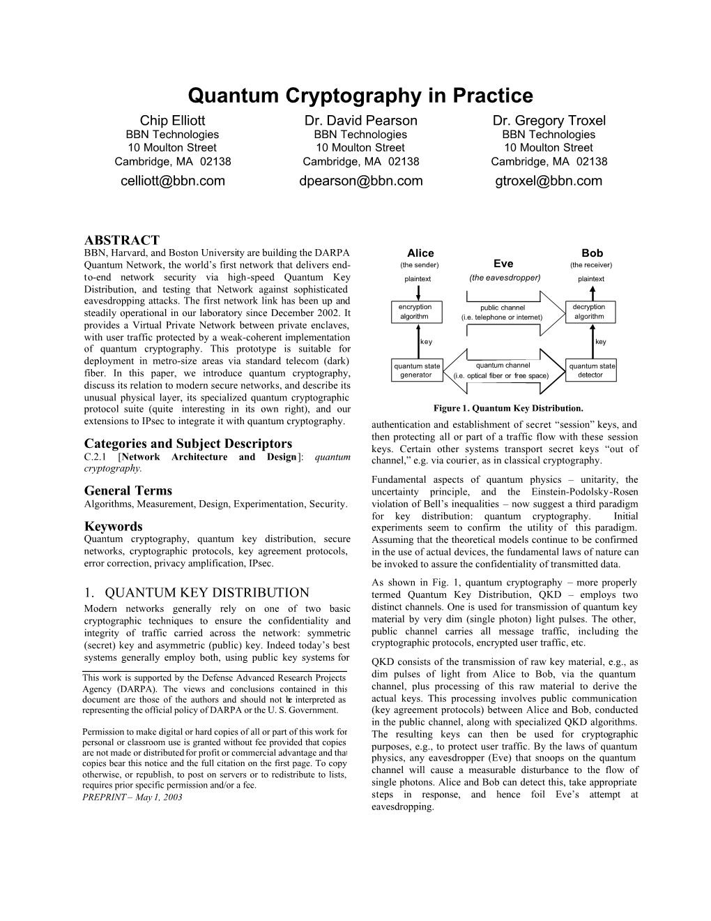 Quantum Cryptography in Practice Chip Elliott Dr