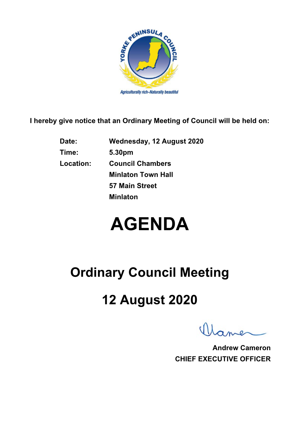 Council Agenda – 12 August 2020