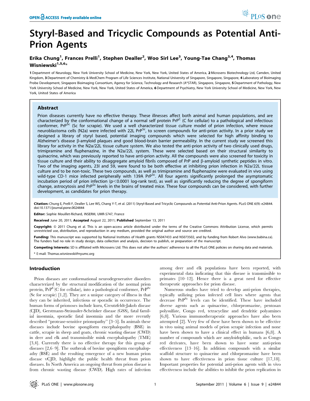 Styryl-Based and Tricyclic Compounds As Potential Anti- Prion Agents