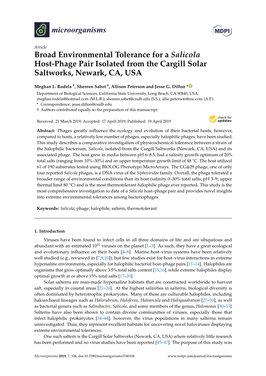Broad Environmental Tolerance for a Salicola Host-Phage Pair Isolated from the Cargill Solar Saltworks, Newark, CA, USA