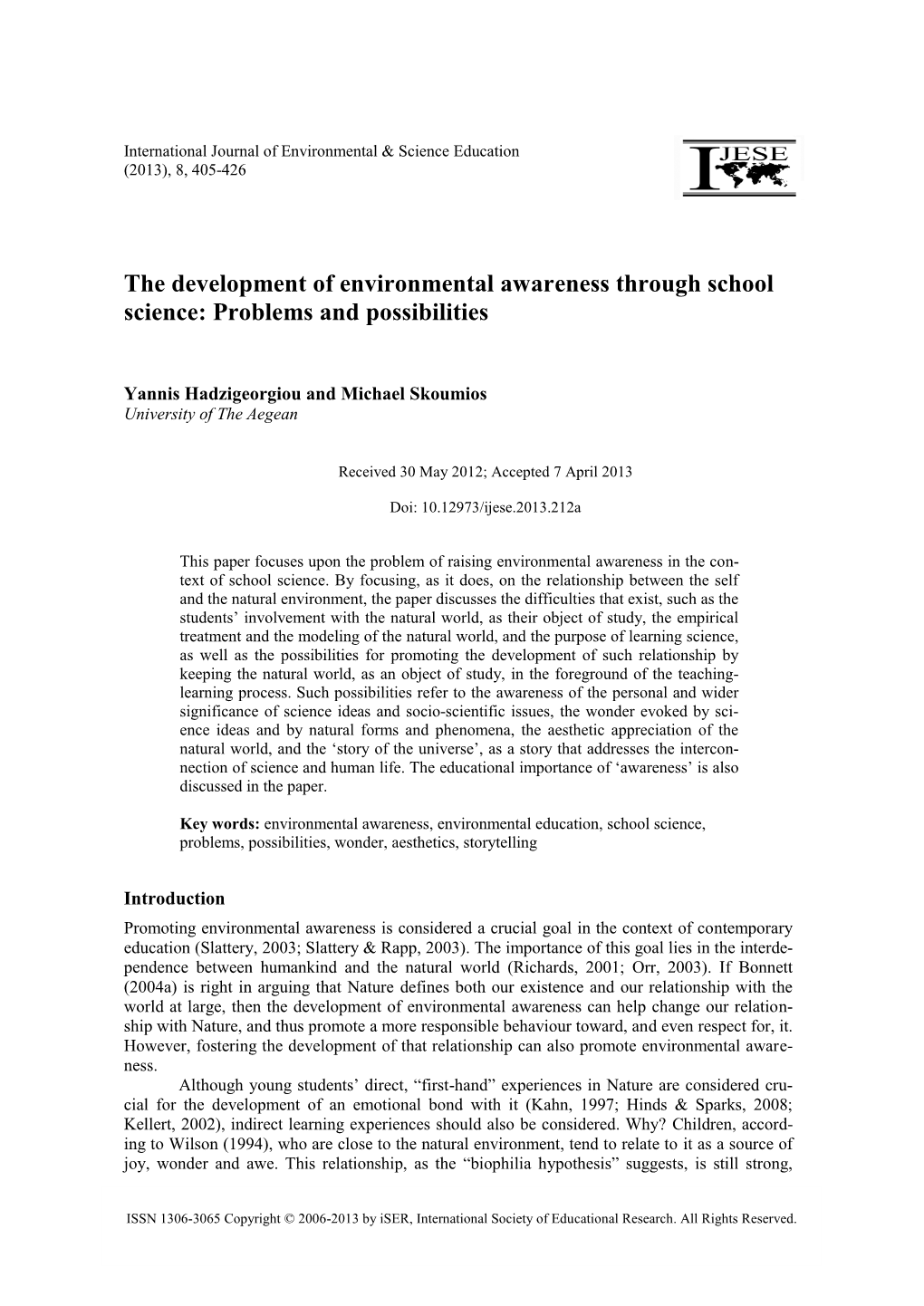 The Development of Environmental Awareness Through School Science: Problems and Possibilities