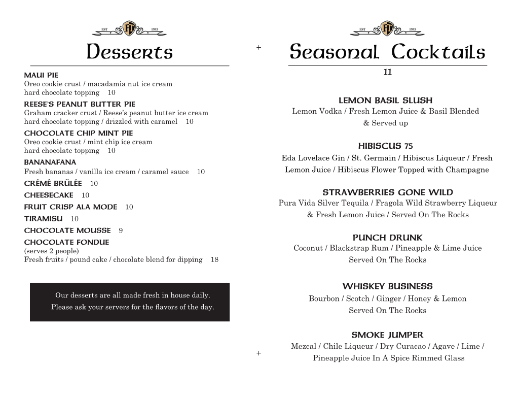 Desserts Seasonal Cocktails