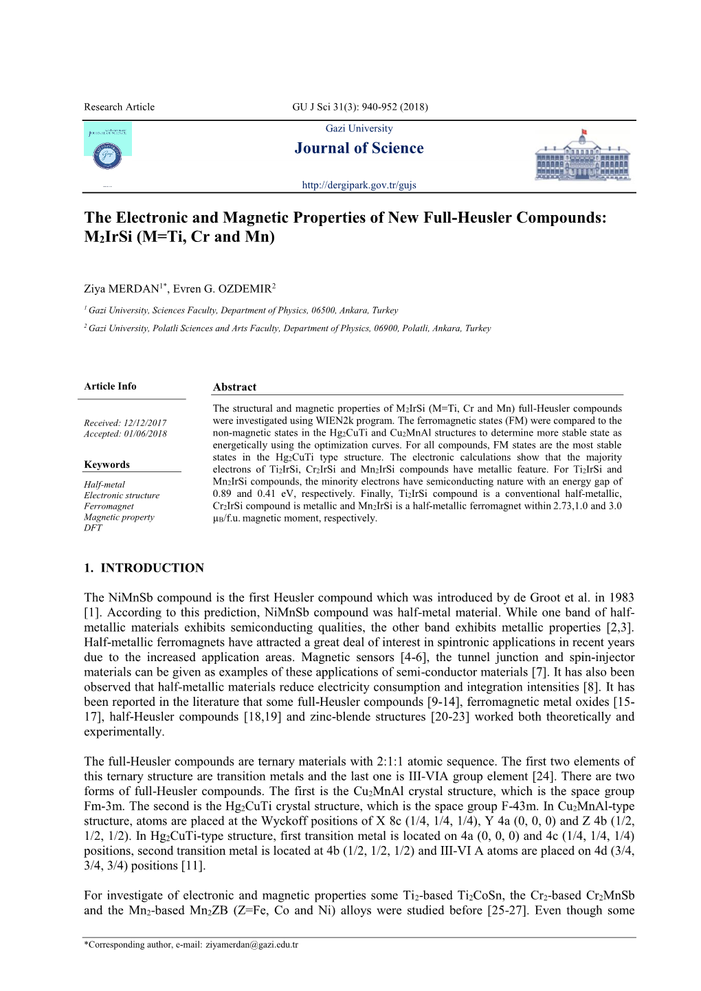 Journal of Science the Electronic and Magnetic Properties Of