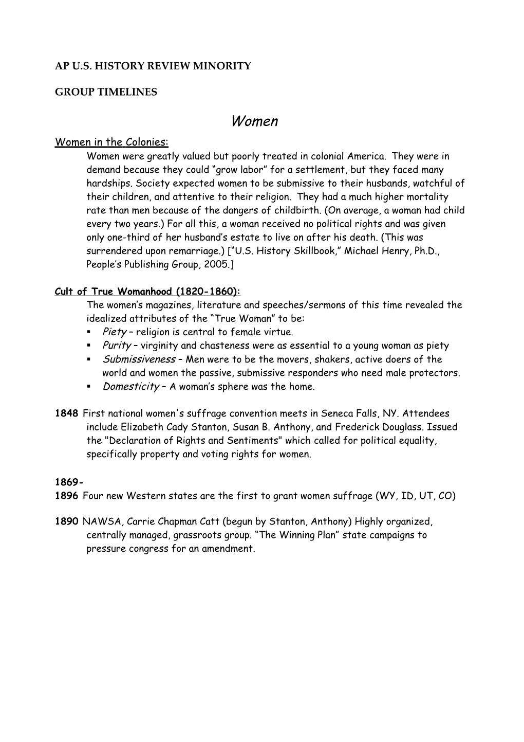 Ap U.S. History Review Minority Group Timelines