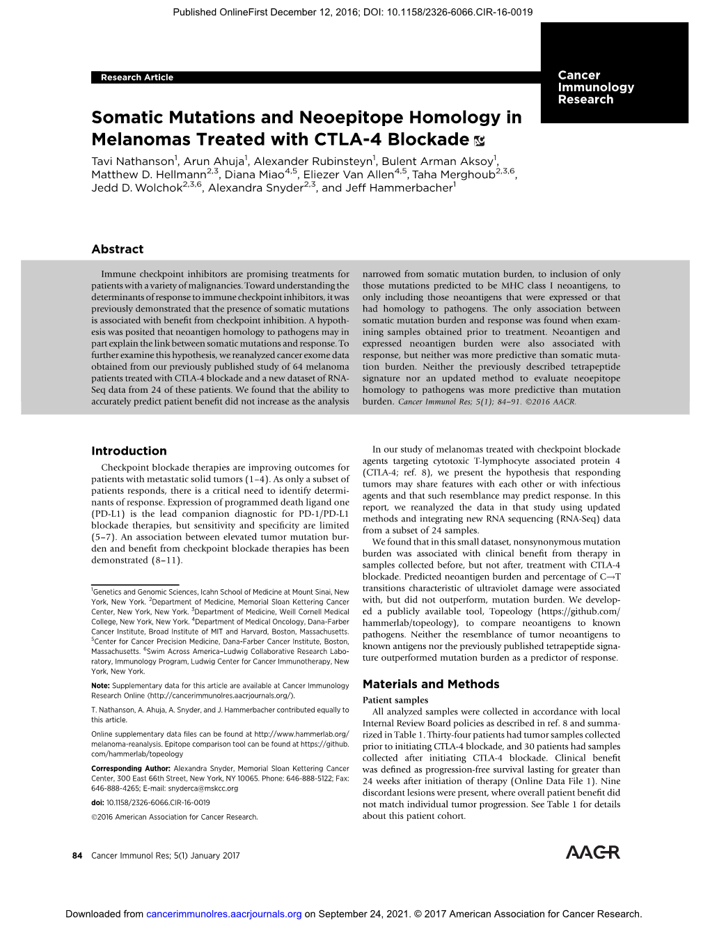 Somatic Mutations and Neoepitope Homology in Melanomas Treated