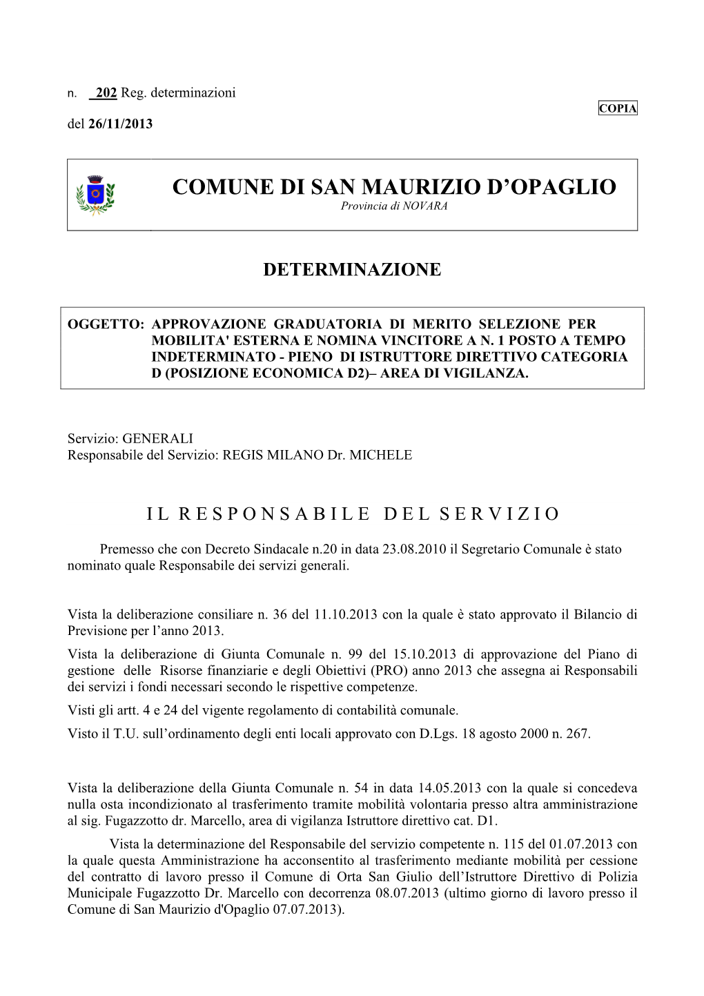 Comune Di San Maurizio D'opaglio 07.07.2013)