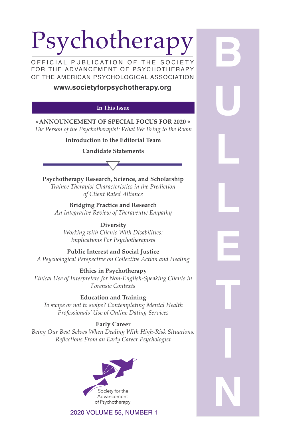 2020 Psychotherapy Bulletin, Volume 55, Number 1