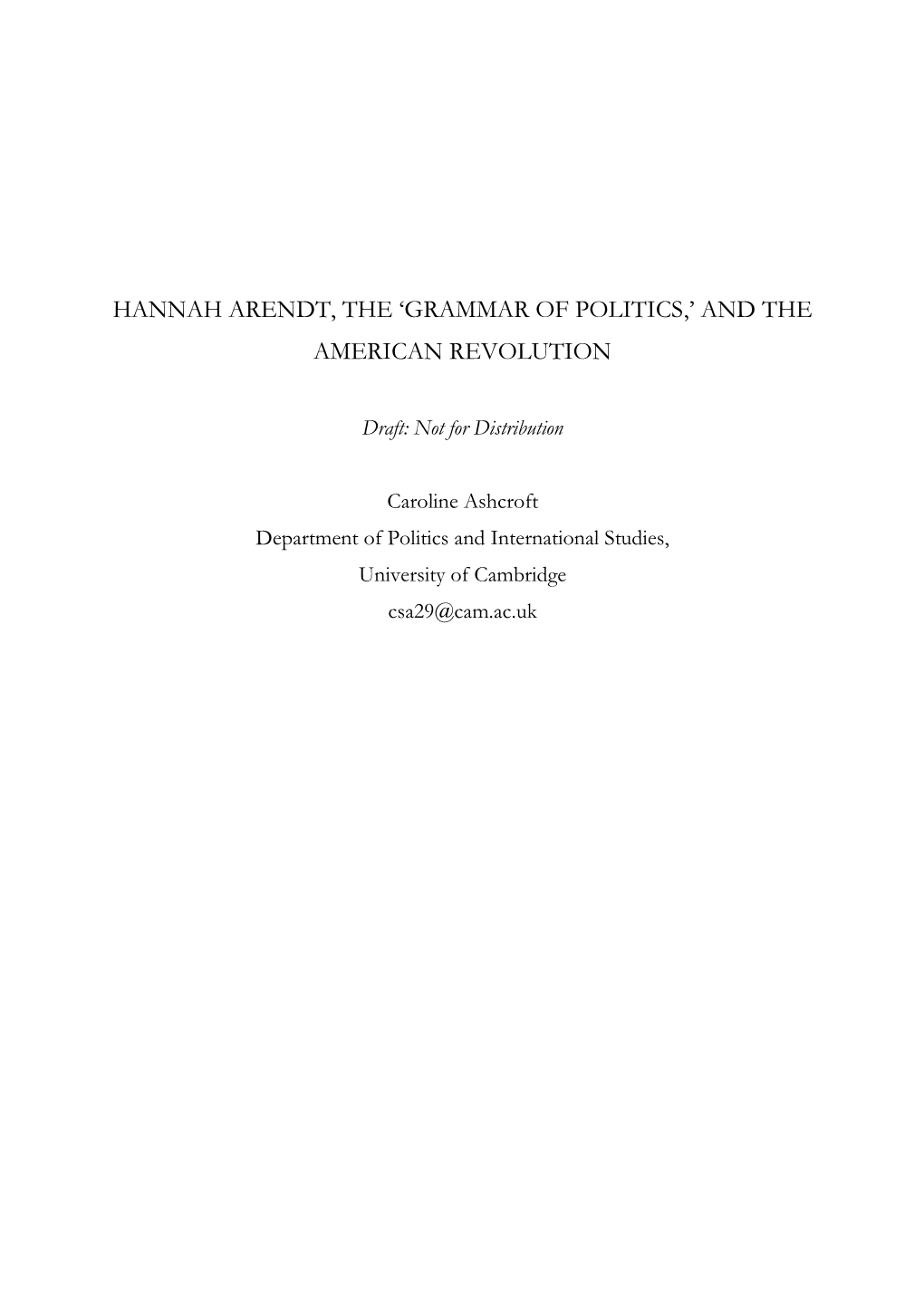 Hannah Arendt, the 'Grammar of Politics,' and the American Revolution