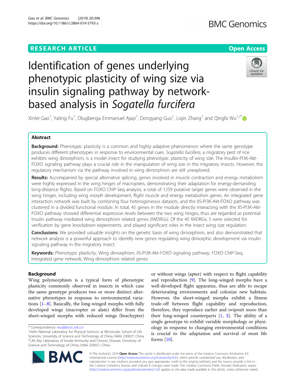 Identification of Genes Underlying Phenotypic Plasticity of Wing Size Via Insulin Signaling Pathway by Network-Based Analysis In