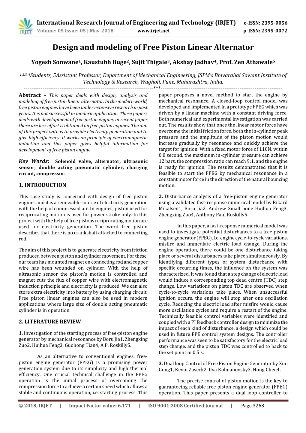 Design and Modeling of Free Piston Linear Alternator