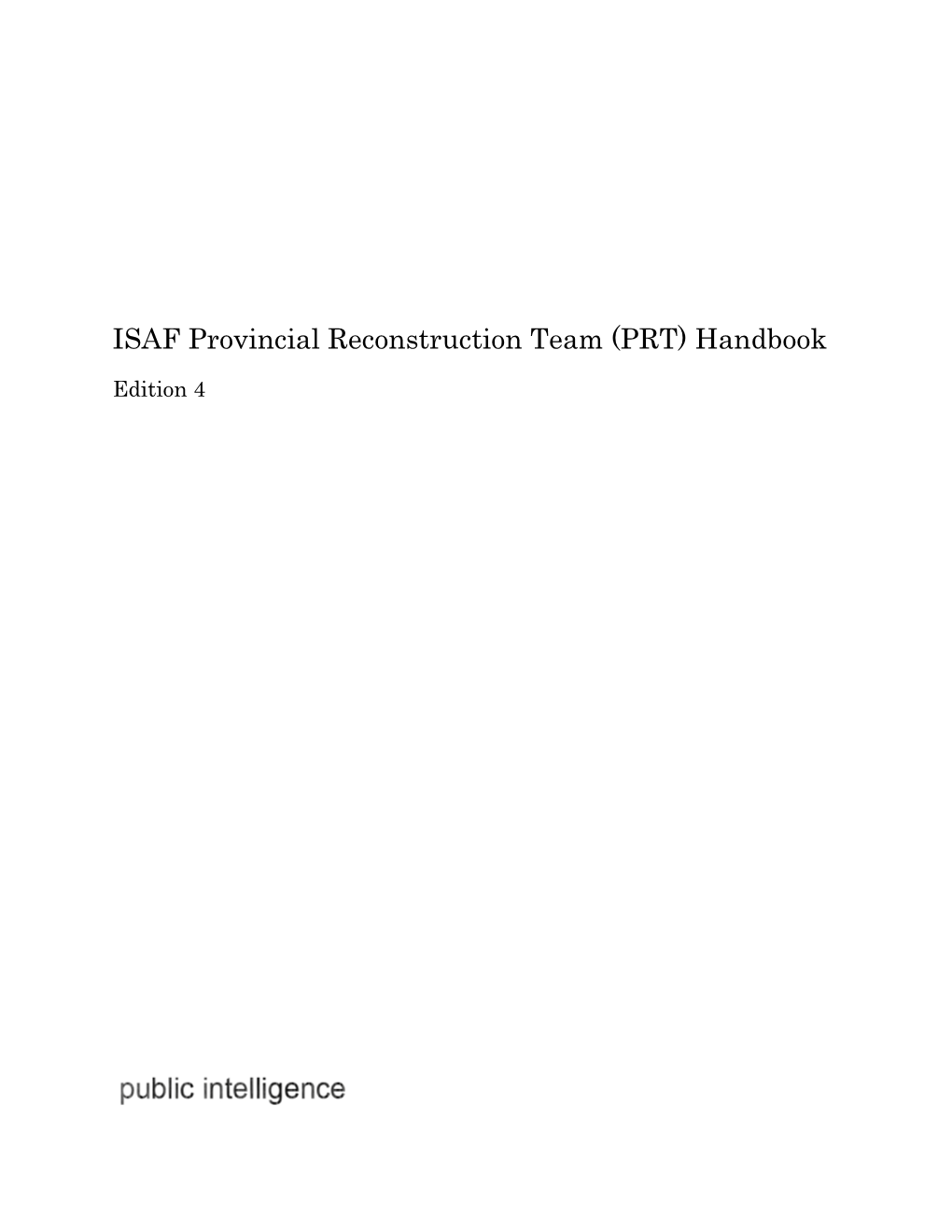 ISAF Provincial Reconstruction Team (PRT) Handbook