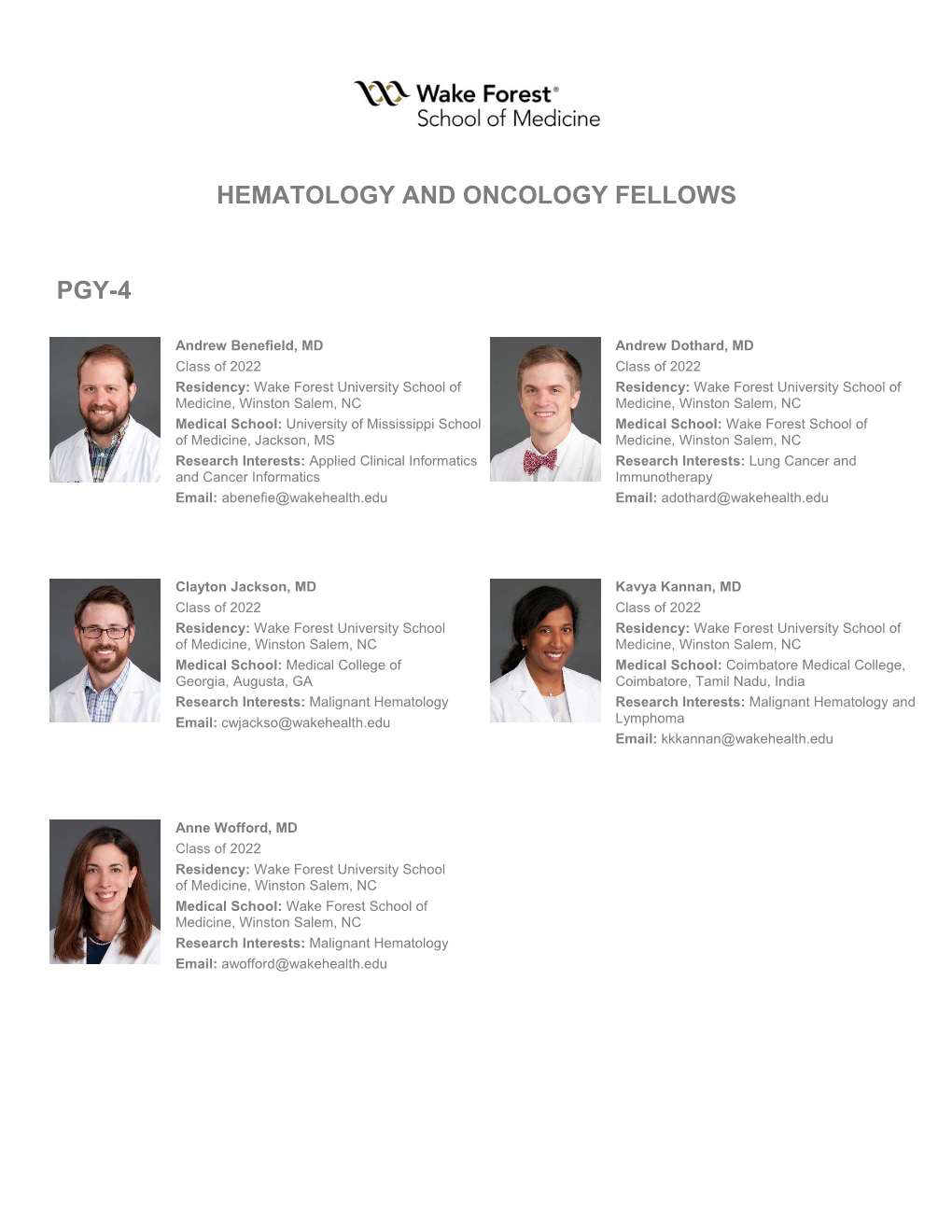 Hematology and Oncology Fellows Pgy-4