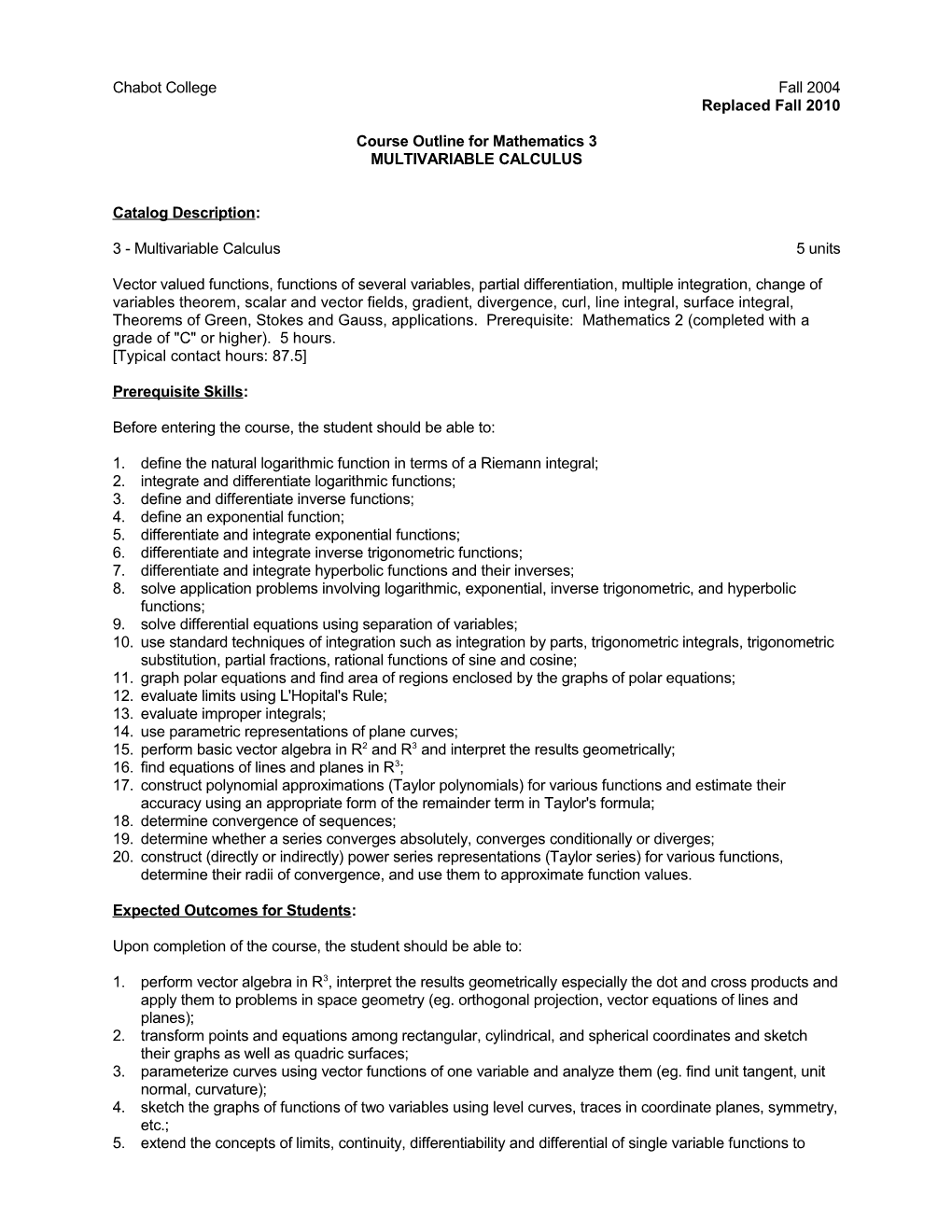 Course Outline for Math 3, Page 2