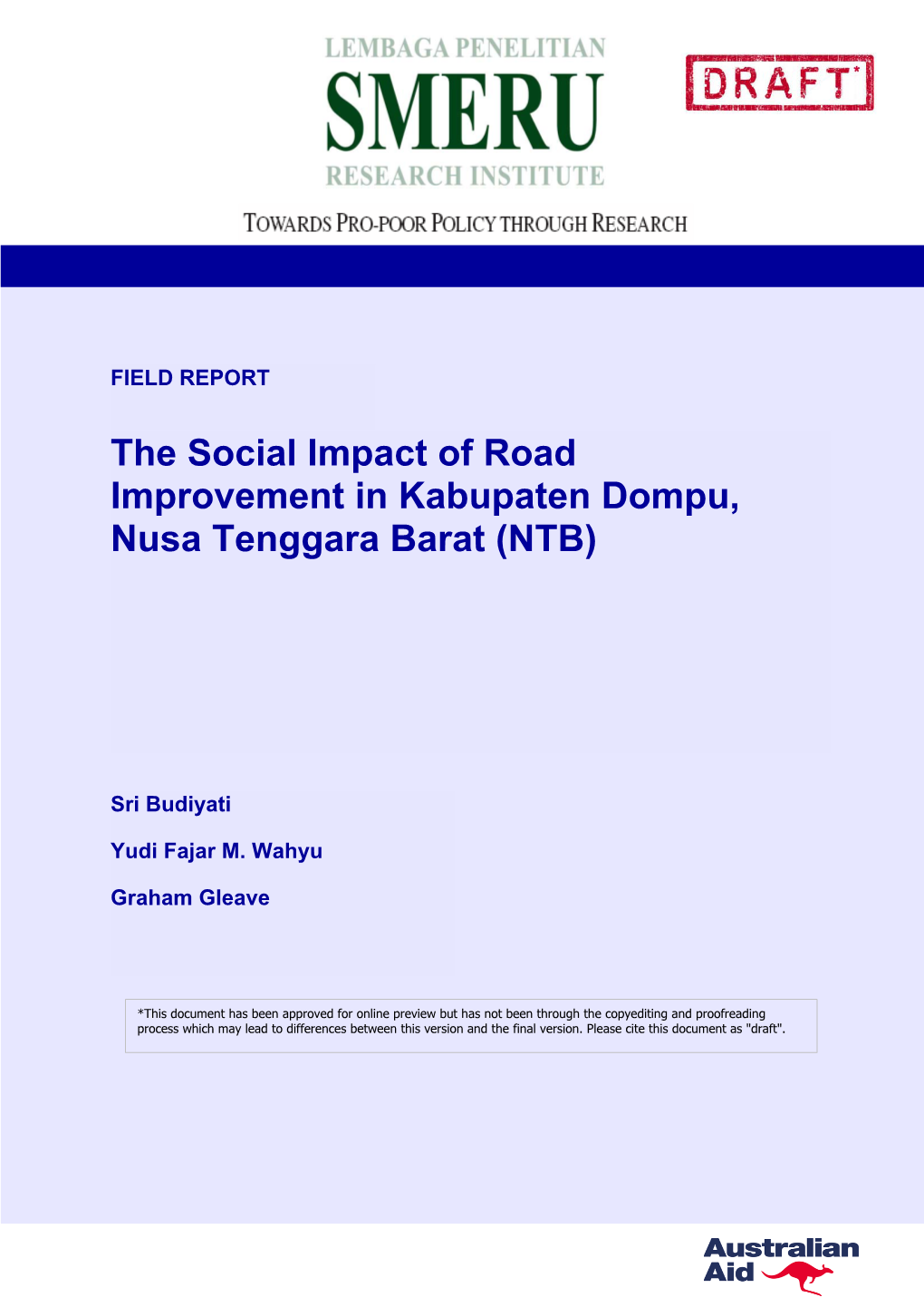 The Social Impact of Road Improvement in Kabupaten Dompu, Nusa Tenggara Barat (NTB)