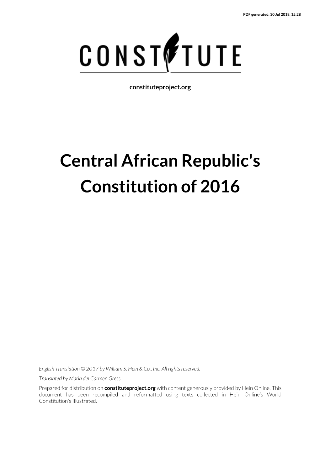 Central African Republic's Constitution of 2016