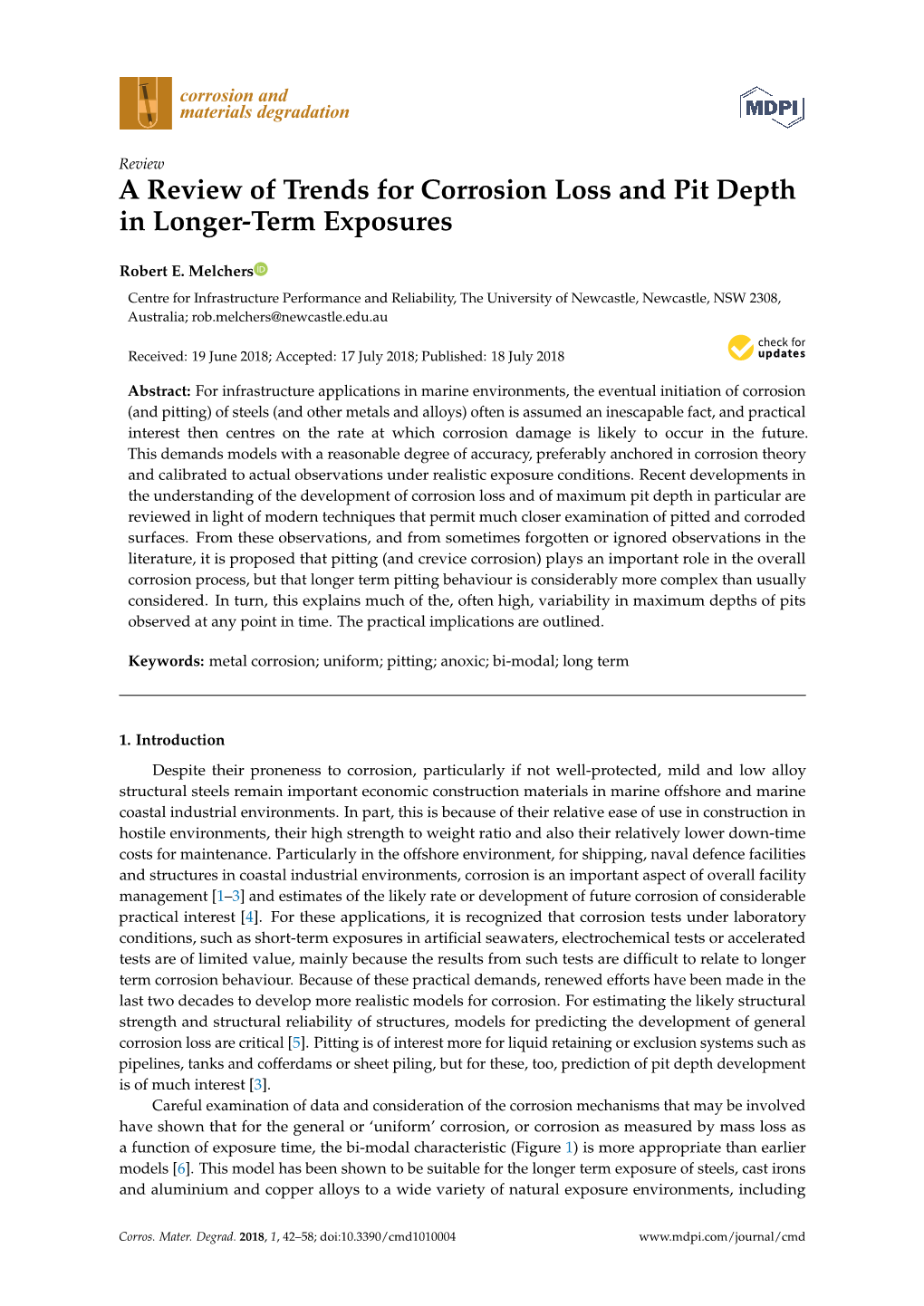 A Review of Trends for Corrosion Loss and Pit Depth in Longer-Term Exposures