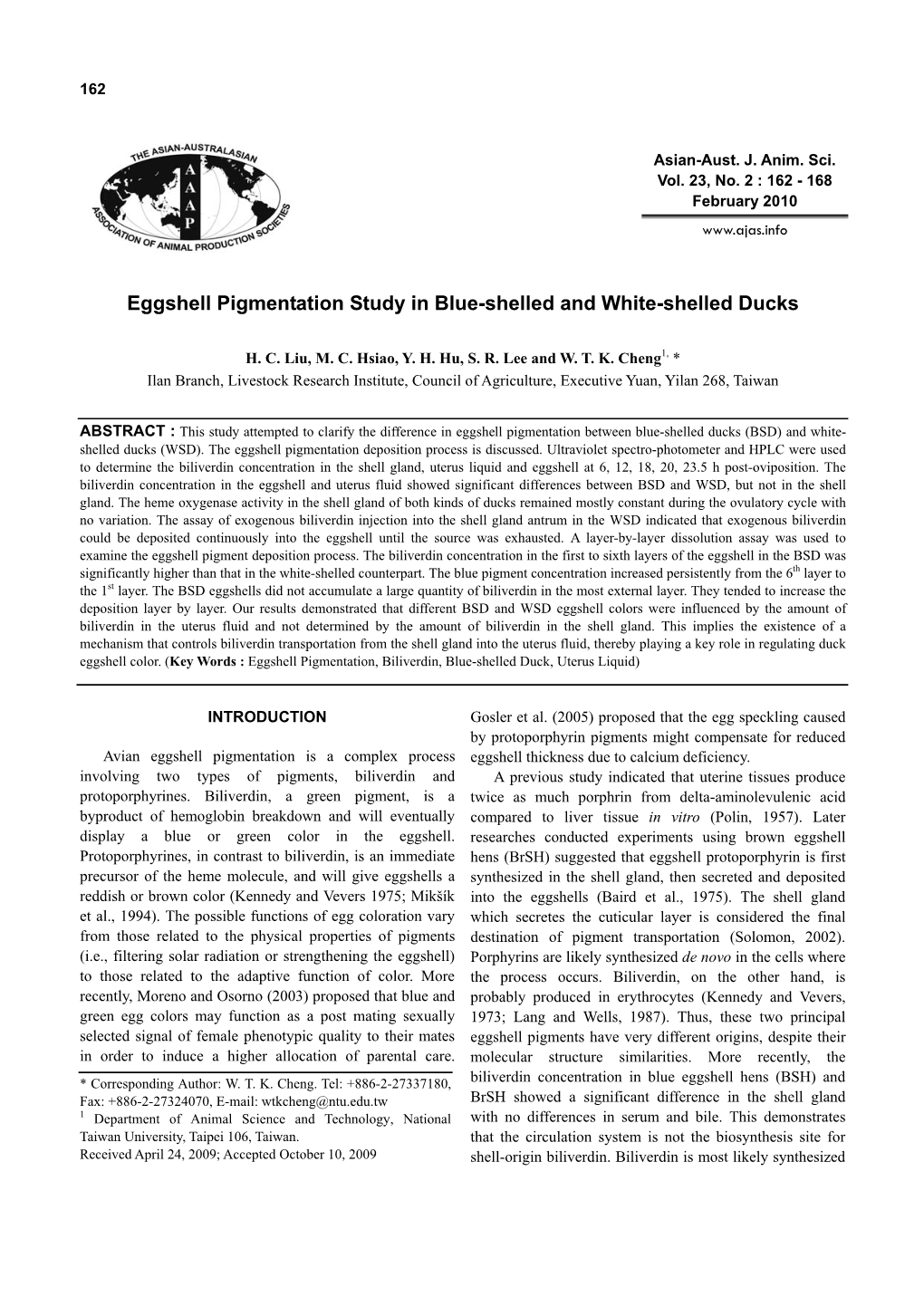 Eggshell Pigmentation Study in Blue-Shelled and White-Shelled Ducks