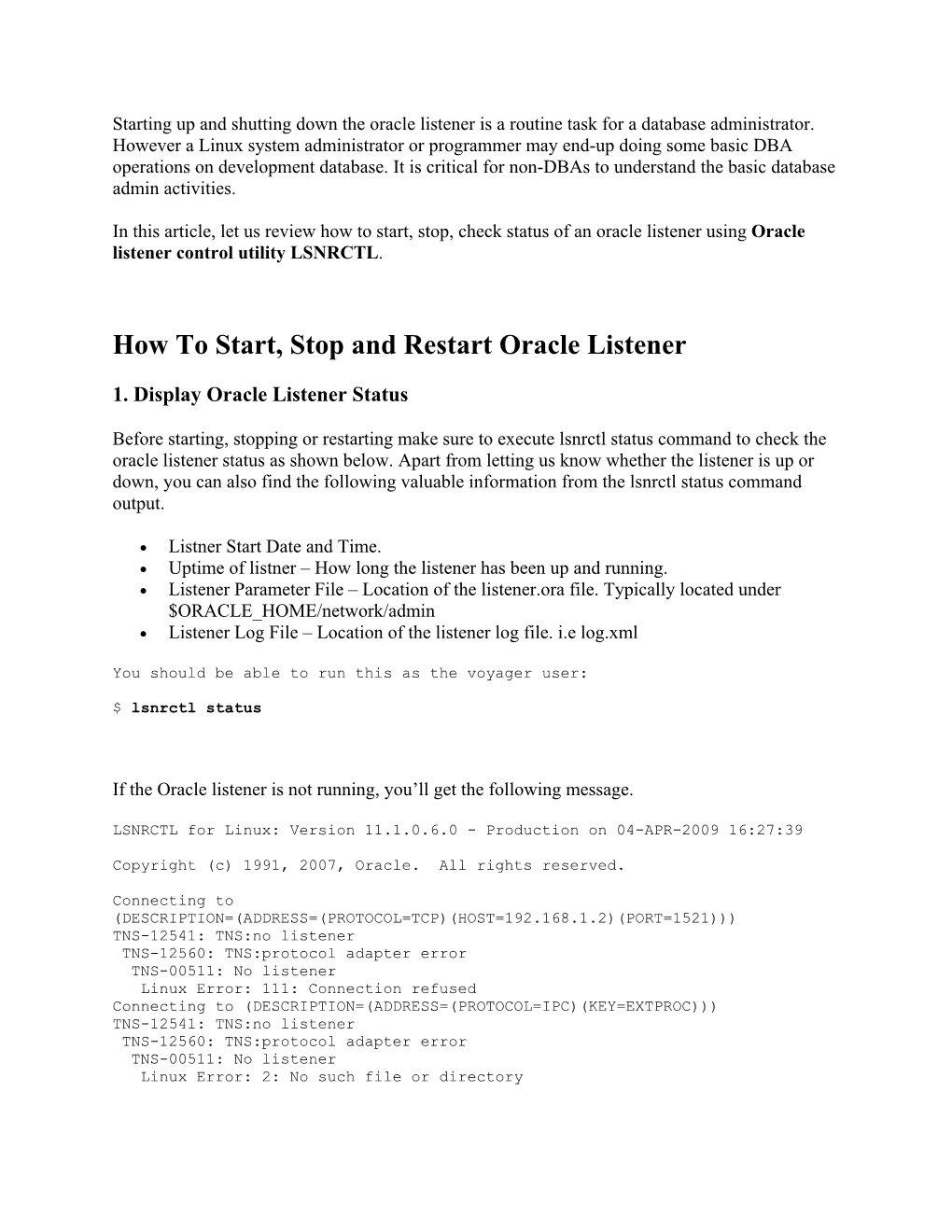 How to Start, Stop and Restart Oracle Listener