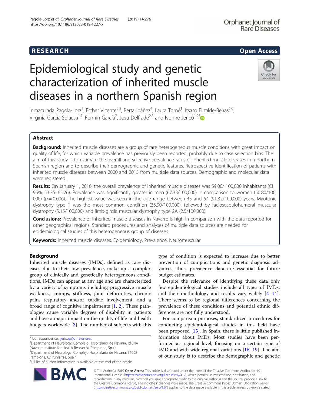 Epidemiological Study and Genetic Characterization of Inherited Muscle