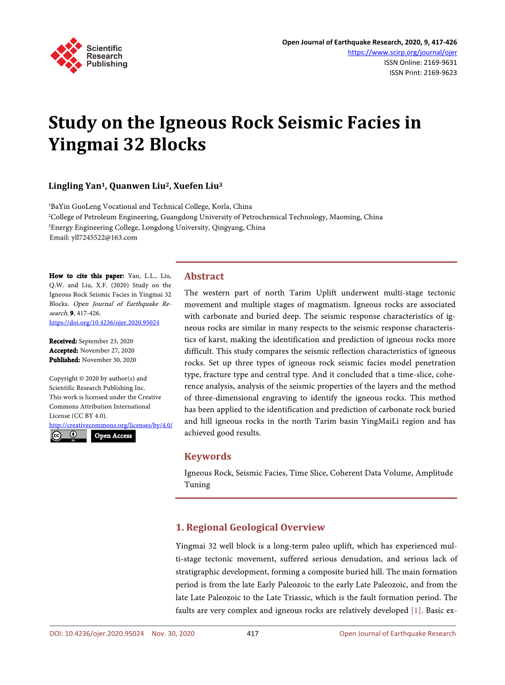 Study on the Igneous Rock Seismic Facies in Yingmai 32 Blocks