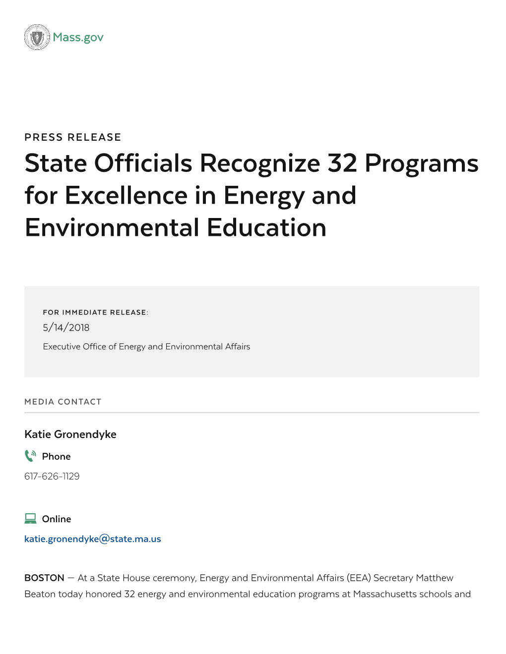State Officials Recognize 32 Programs for Excellence in Energy and Environmental Education
