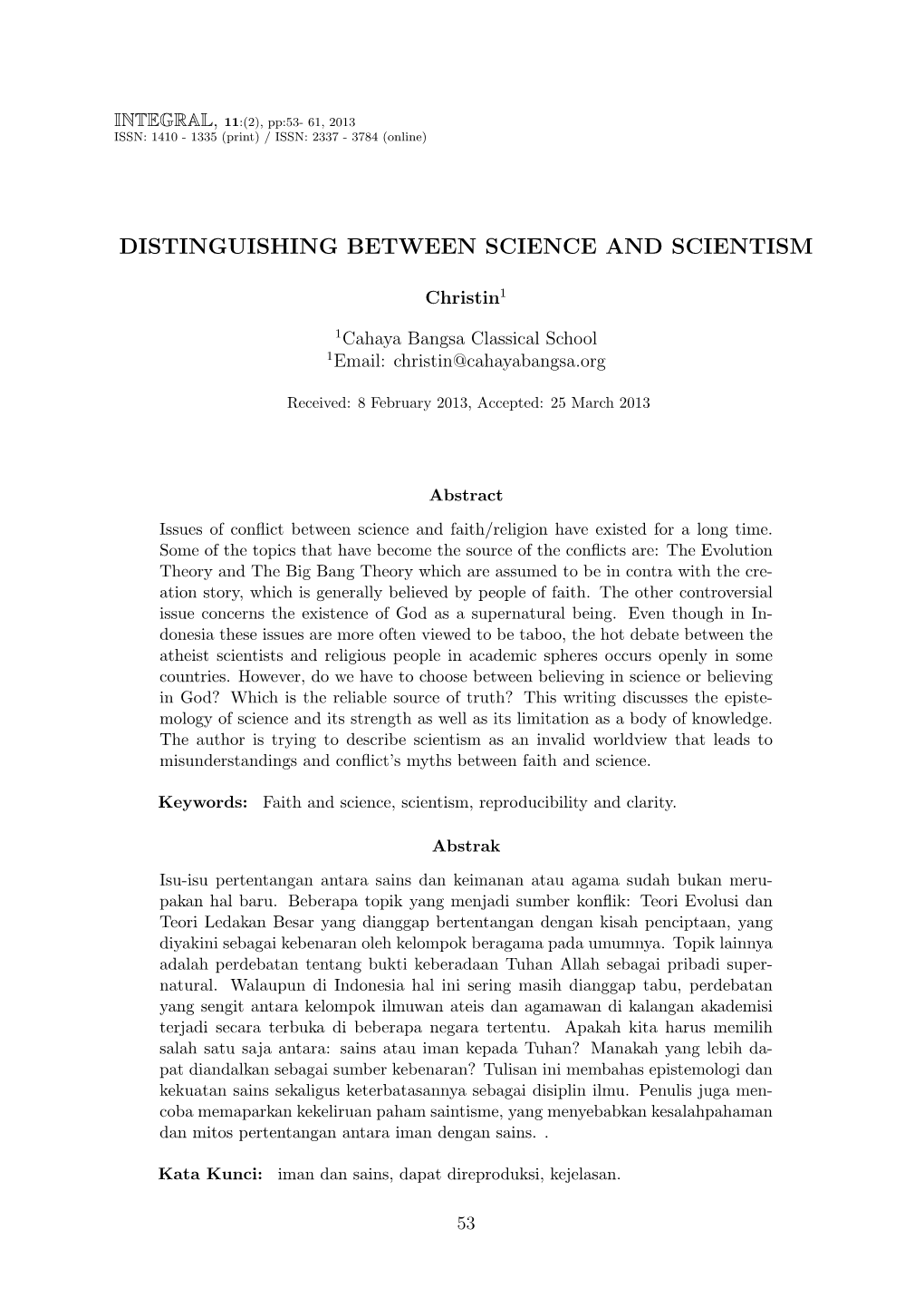 Distinguishing Between Science and Scientism