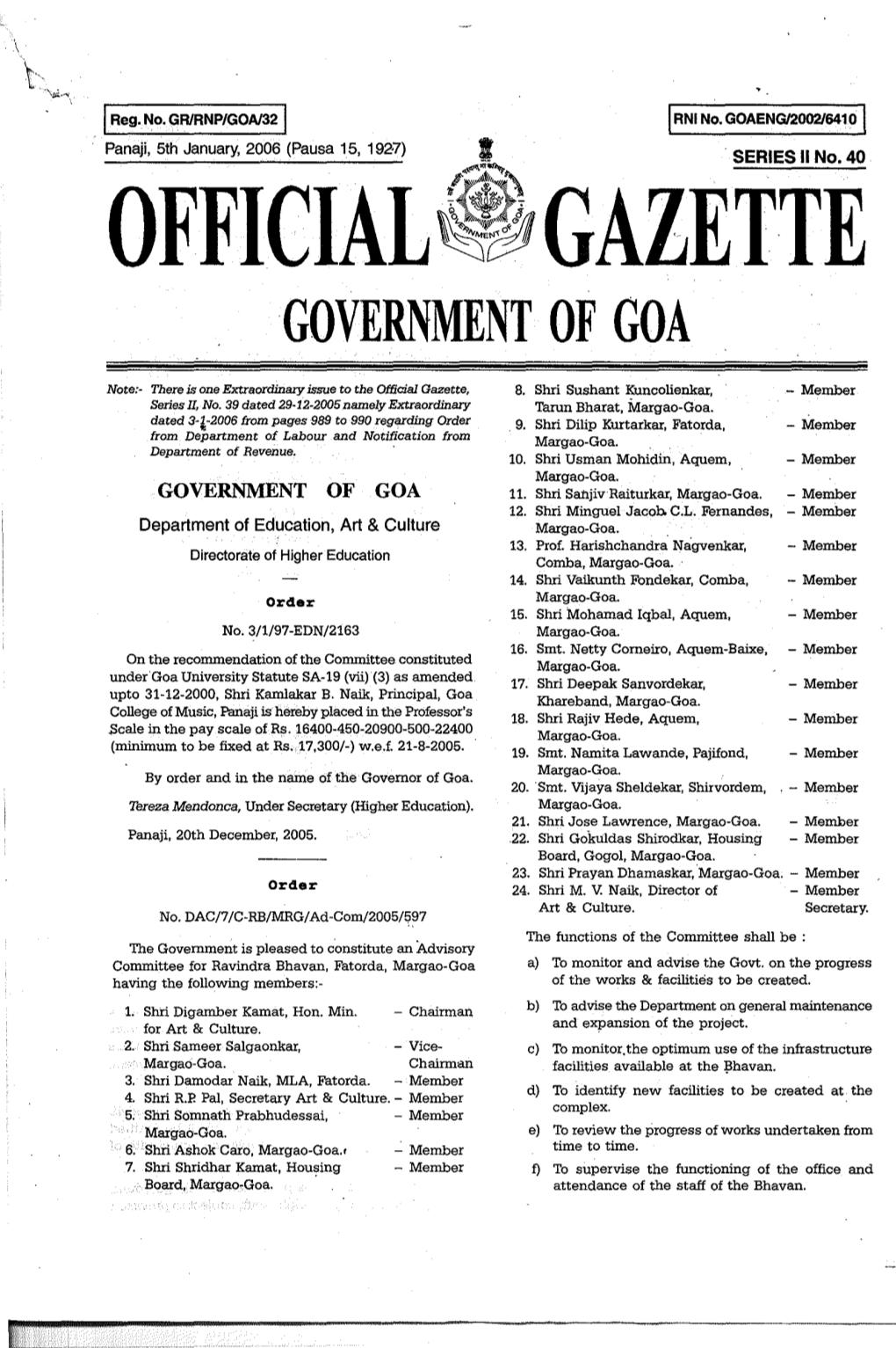 OFFICIAL ~Jtgazette GOVERNMENT of GOA