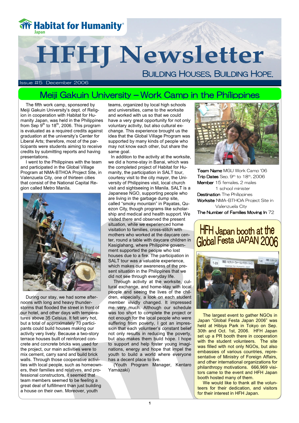 HFHJ Newsletter BBBUILDING H OUSES , B, B UILDING H OPE