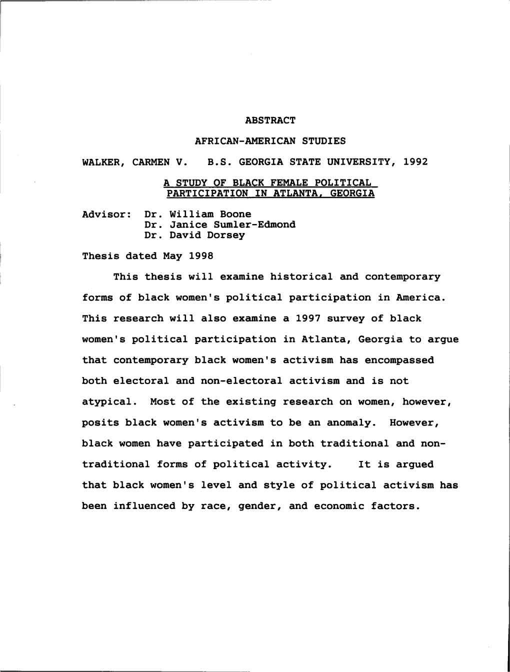 Walker, Carmen V. B.S. Georgia State University, 1992