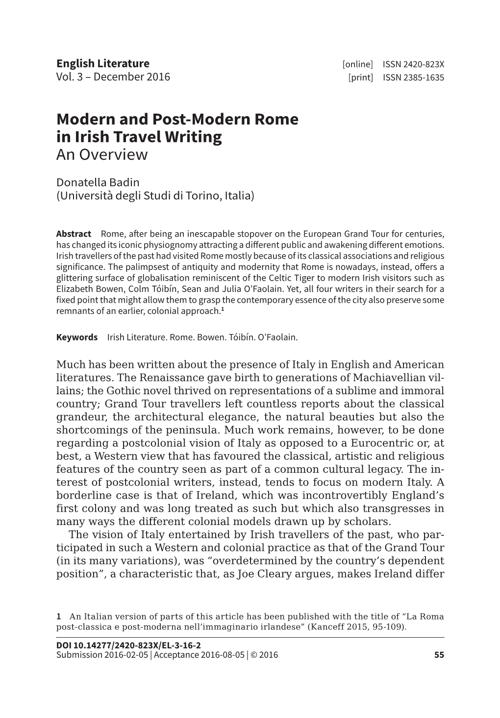 Modern and Post-Modern Rome in Irish Travel Writing an Overview