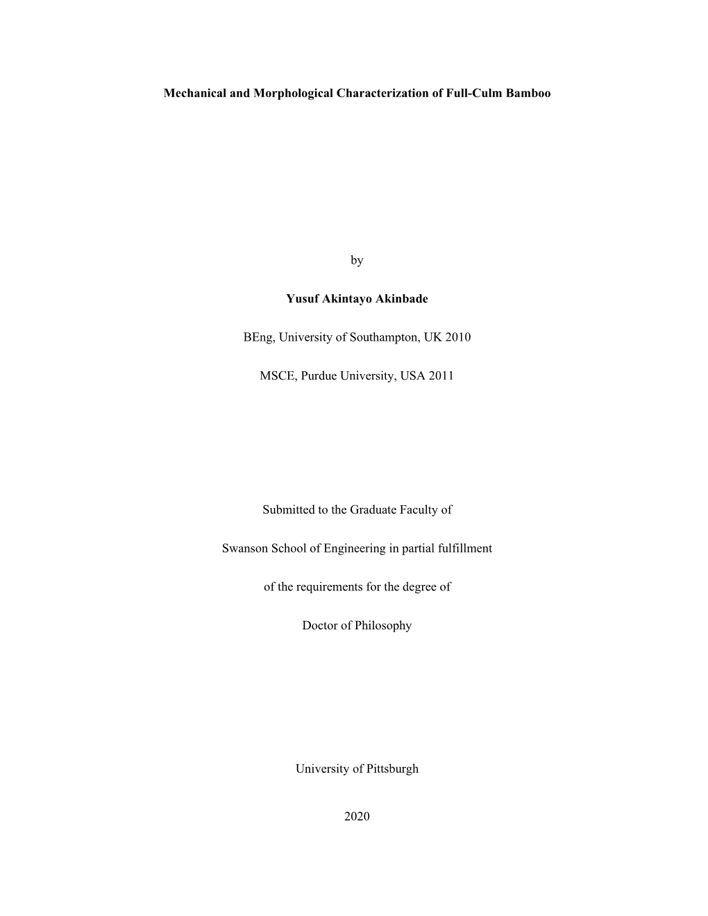 Mechanical and Morphological Characterization of Full-Culm Bamboo