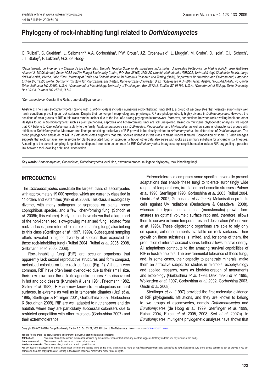 Phylogeny of Rock-Inhabiting Fungi Related to Dothideomycetes