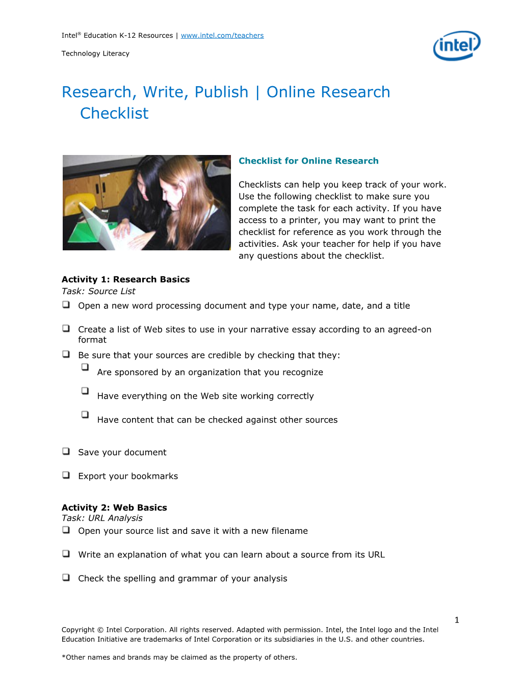 Describe with Technology Online Research Checklist