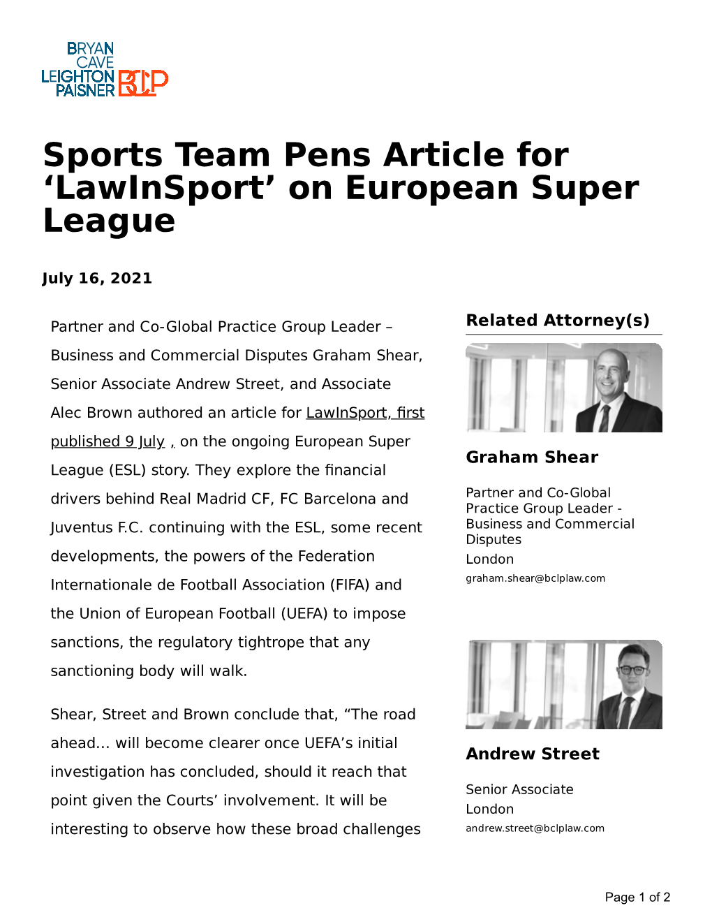 'Lawinsport' on European Super League