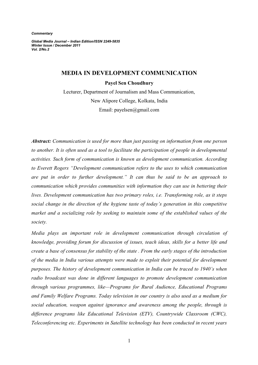 Media in Development Communication