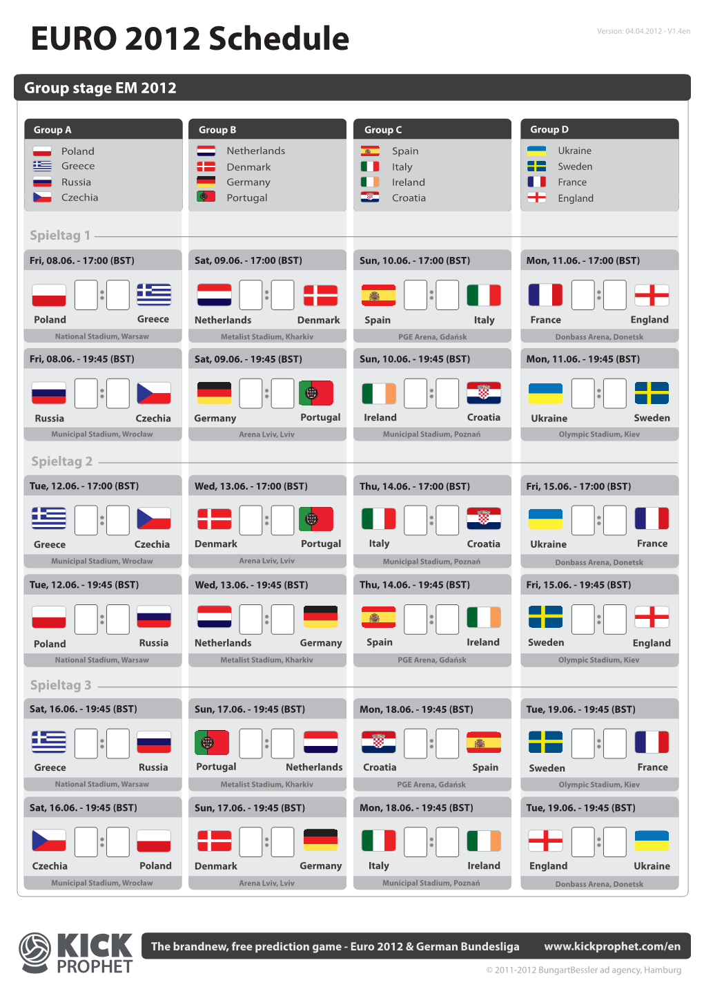 EURO 2012 Schedule Version: 04.04.2012 - V1.4En