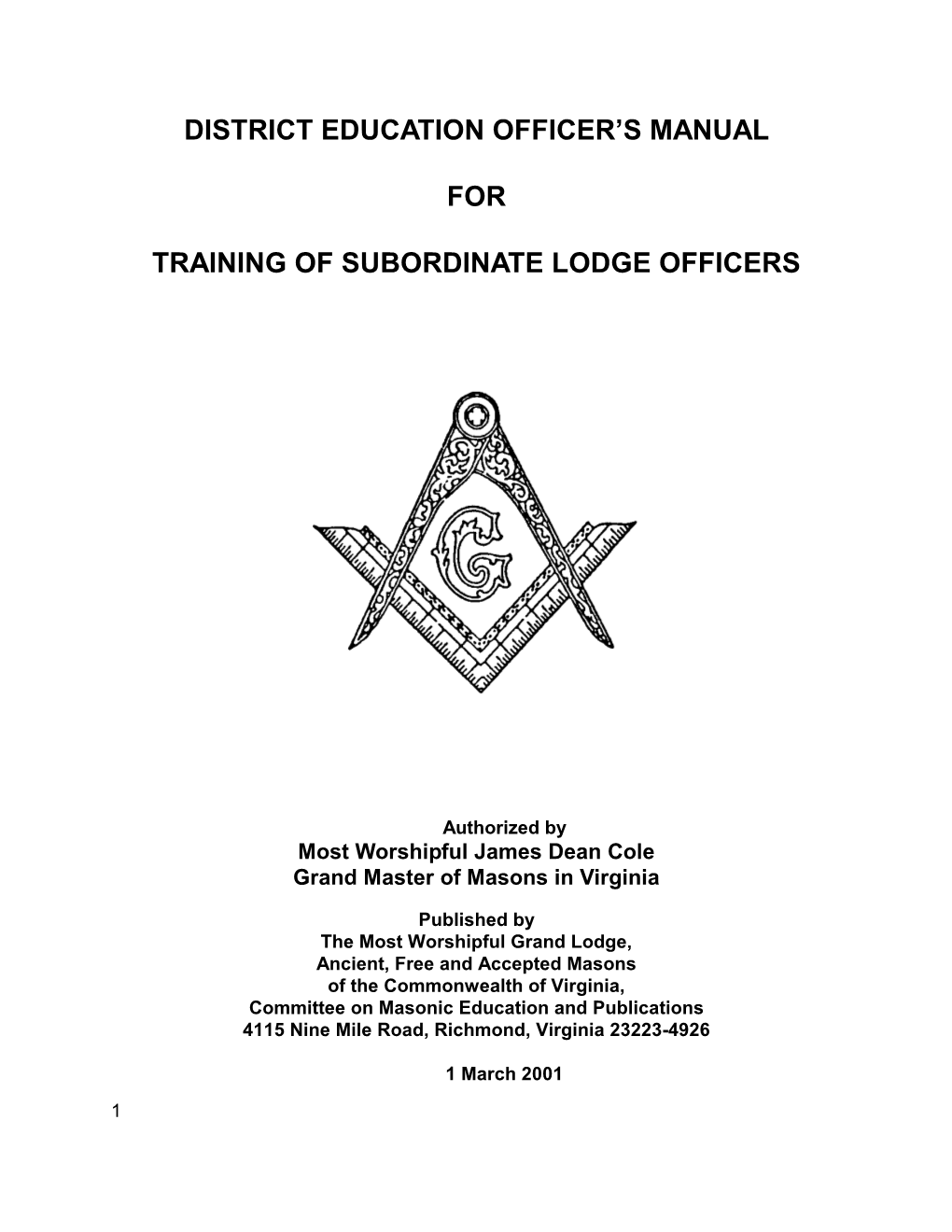 District Education Officer's Manual for Training of Subordinate Lodge Officers