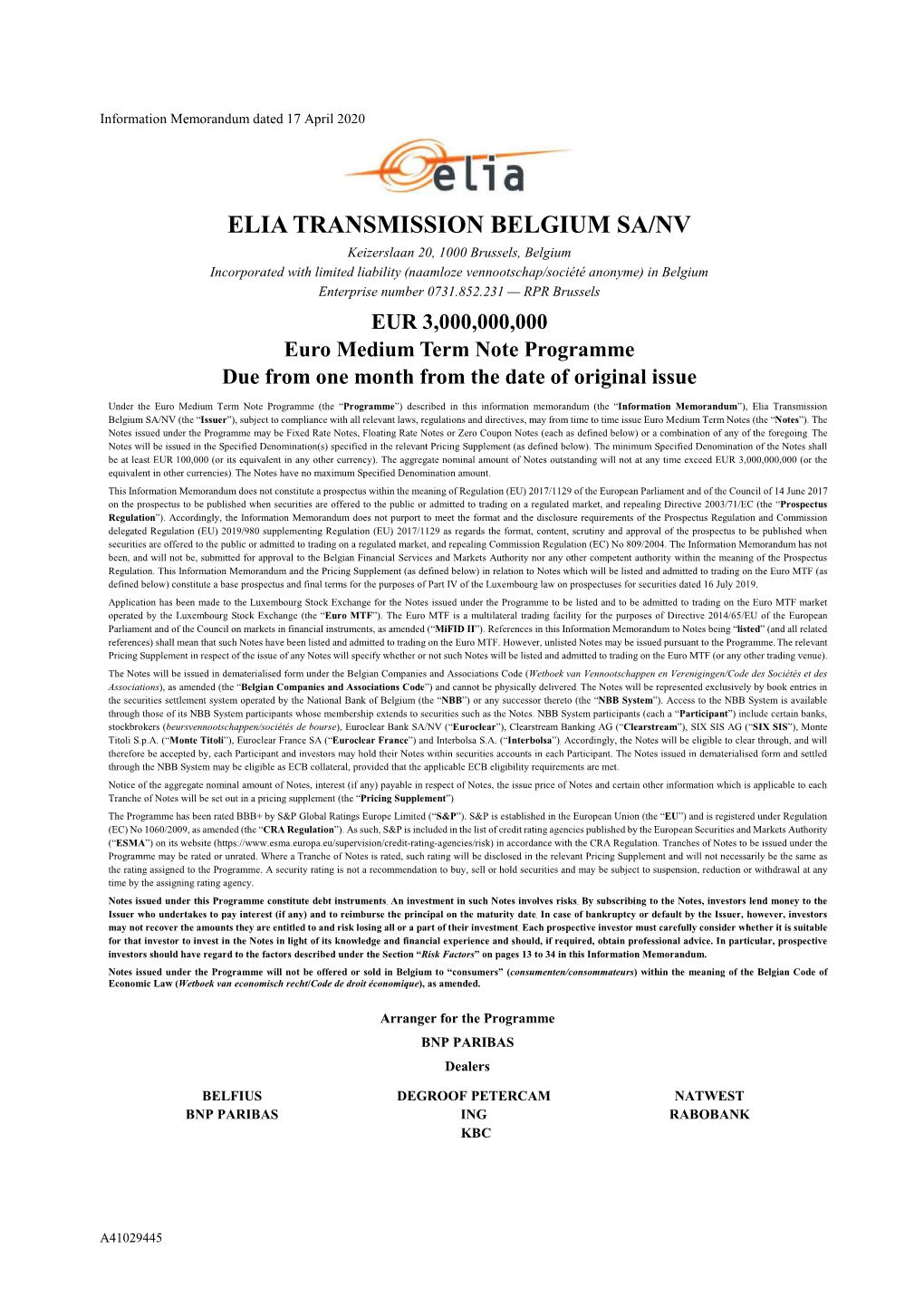 Elia Transmission Belgium Sa/Nv