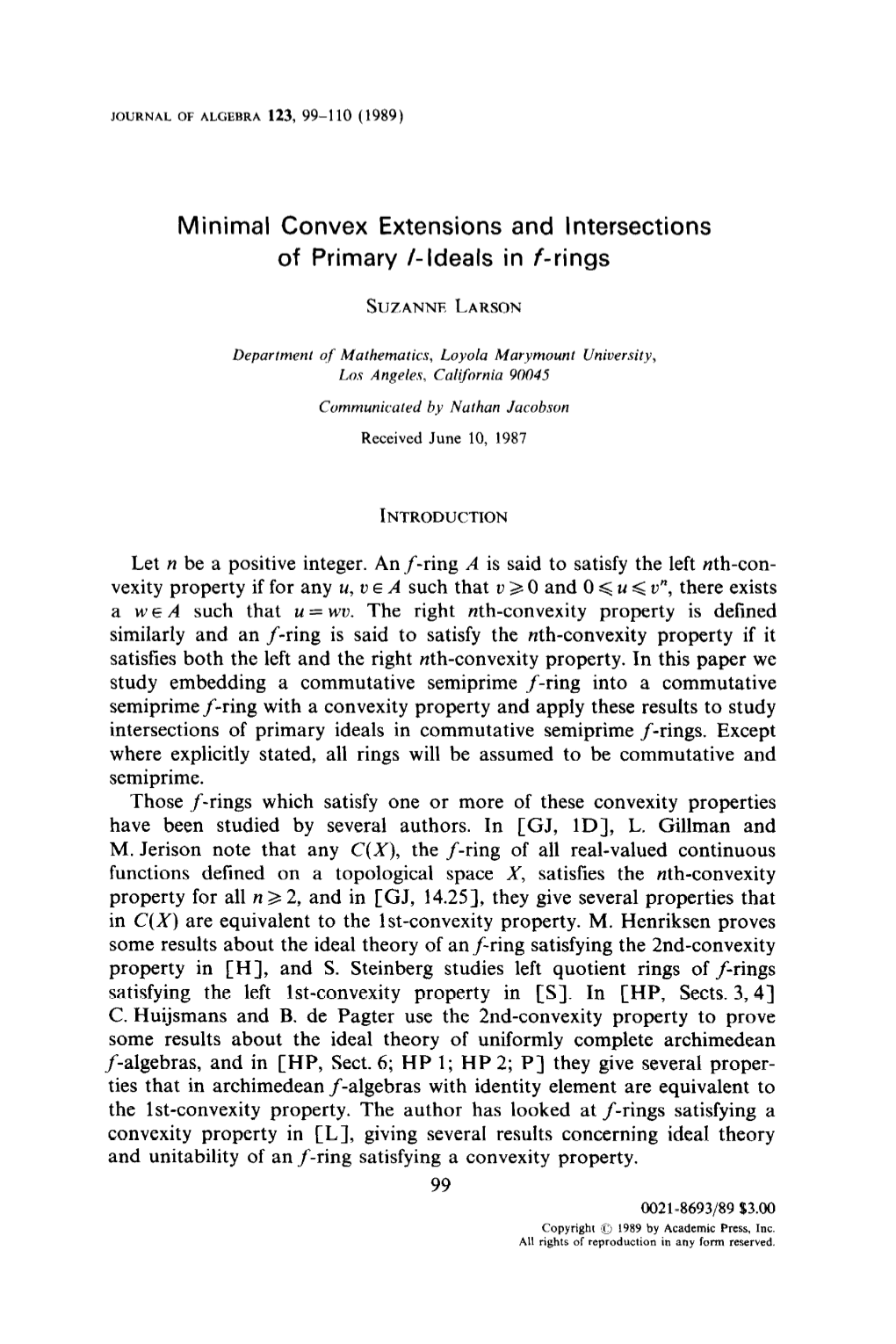 Minimal Convex Extensions and Intersections of Primary /-Ideals in F-Rings