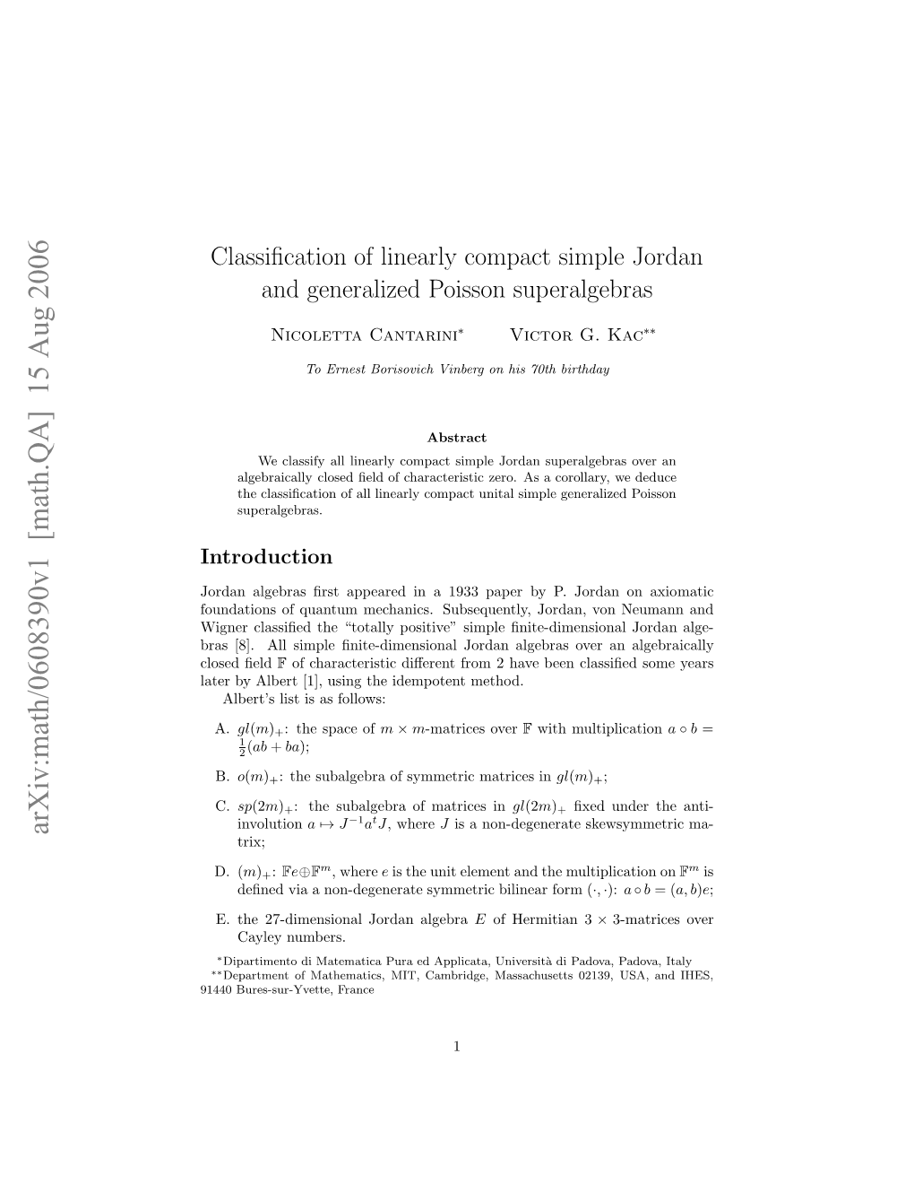 Arxiv:Math/0608390V1 [Math.QA] 15 Aug 2006