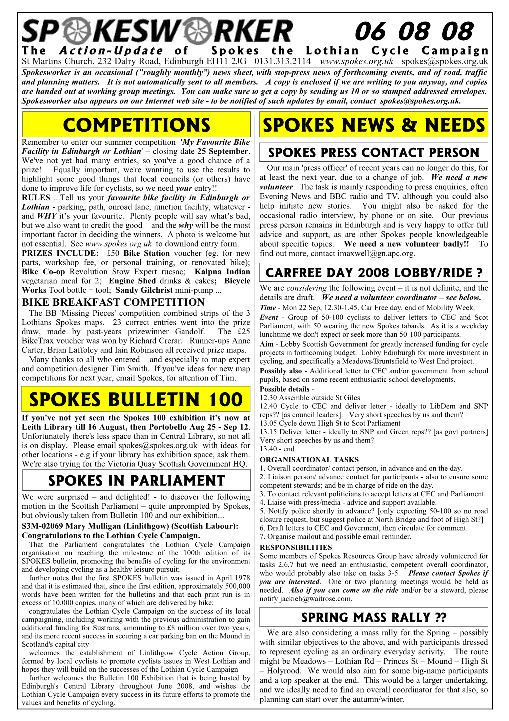 Competitions Spokes Bulletin 100 Spokes News & Needs