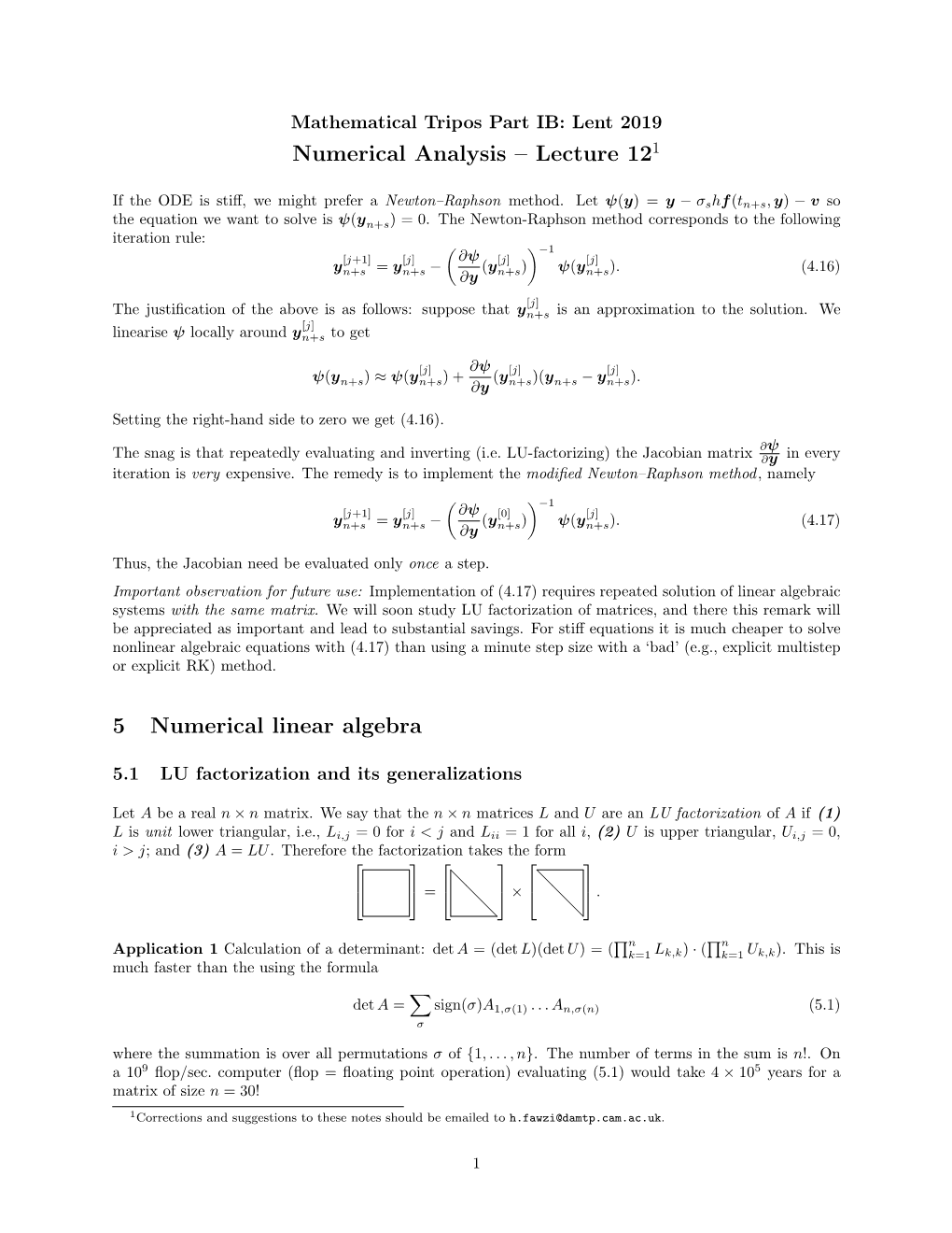 Numerical Analysis – Lecture 121 5 Numerical Linear Algebra